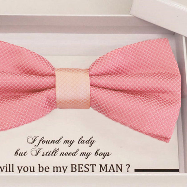 Dusty rose bow tie Best man Groomsman Man of honor Ring Bearer bow request gift, Adjustable Pre tied , Birthday congrats cards handmade bow 