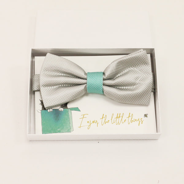 Gray and turquoise handmade bow tie, Best man gift , Groomsman bow, Man of honor, ring bearer bow tie, handmade birthday gift, Congrats grad
