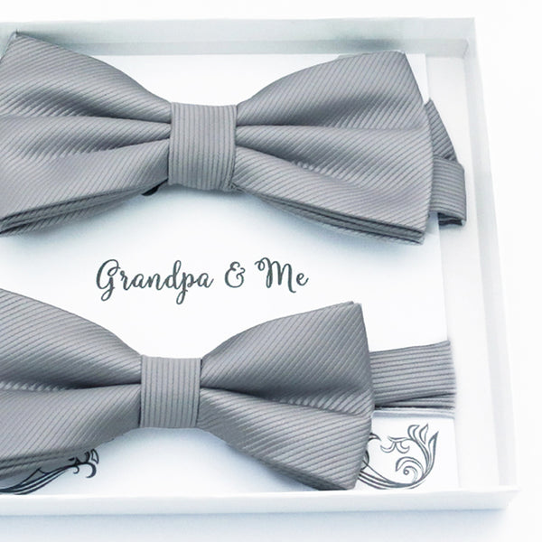 Gray Bow tie set daddy son, Classic blue Daddy and me gift, Grandpa and me, Father son matching, Kids bow tie, Kids adult bow tie, high quality