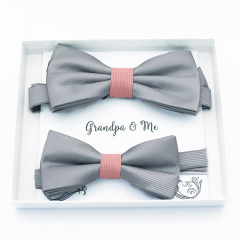 Gray blush Bow tie set daddy son, Daddy and me gift, Grandpa and me, Father son matching, Kids bow tie, Kids adult bow tie, High quality
