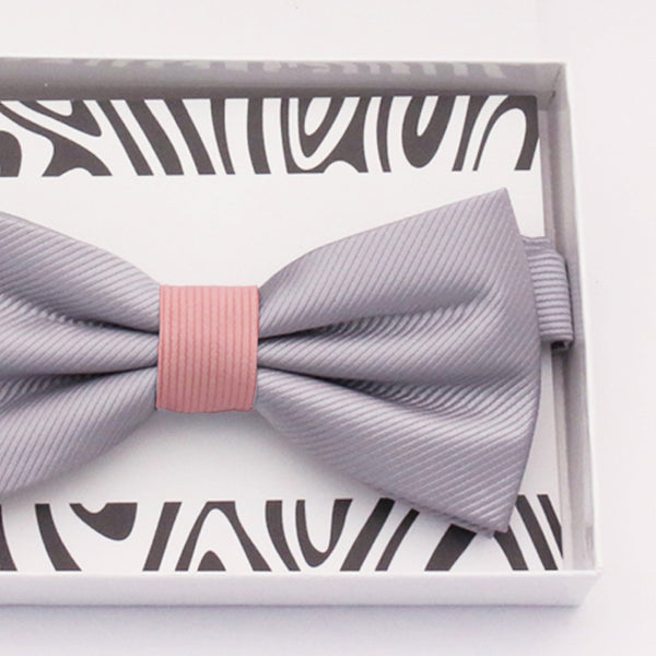 Gray and blush bow tie Best man Groomsman Man of honor ring bearer request gift, Kids adult bow, Adjustable Pre tied High quality, Birthday Congrats