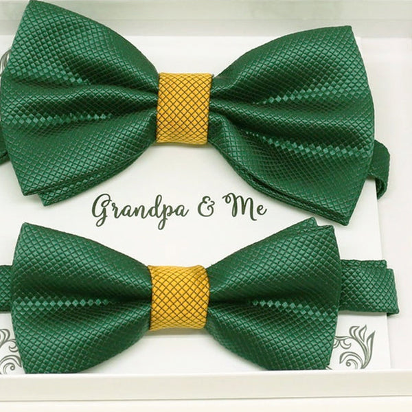Emerald green and gold Bow tie set for daddy and son, Daddy and me bow tie gift set, Grandpa and me, Emerald green and gold Kids Toddler bow