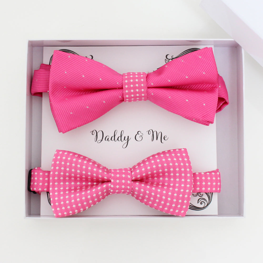 Hot pink bow tie set for daddy and son, Daddy and me gift set, Father son matching, Hot pink kids bow tie, daddy me bow, handmade bow tie
