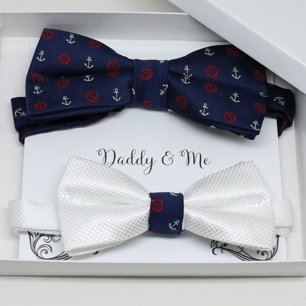 Navy anchor bow tie set for daddy son, Daddy me gift set, White kids bow tie , Father son match, beach wedding, handmade, some thing blue