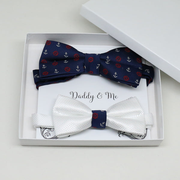 Navy anchor bow tie set for daddy son, Daddy me gift set, White kids bow tie , Father son match, beach wedding, handmade, some thing blue