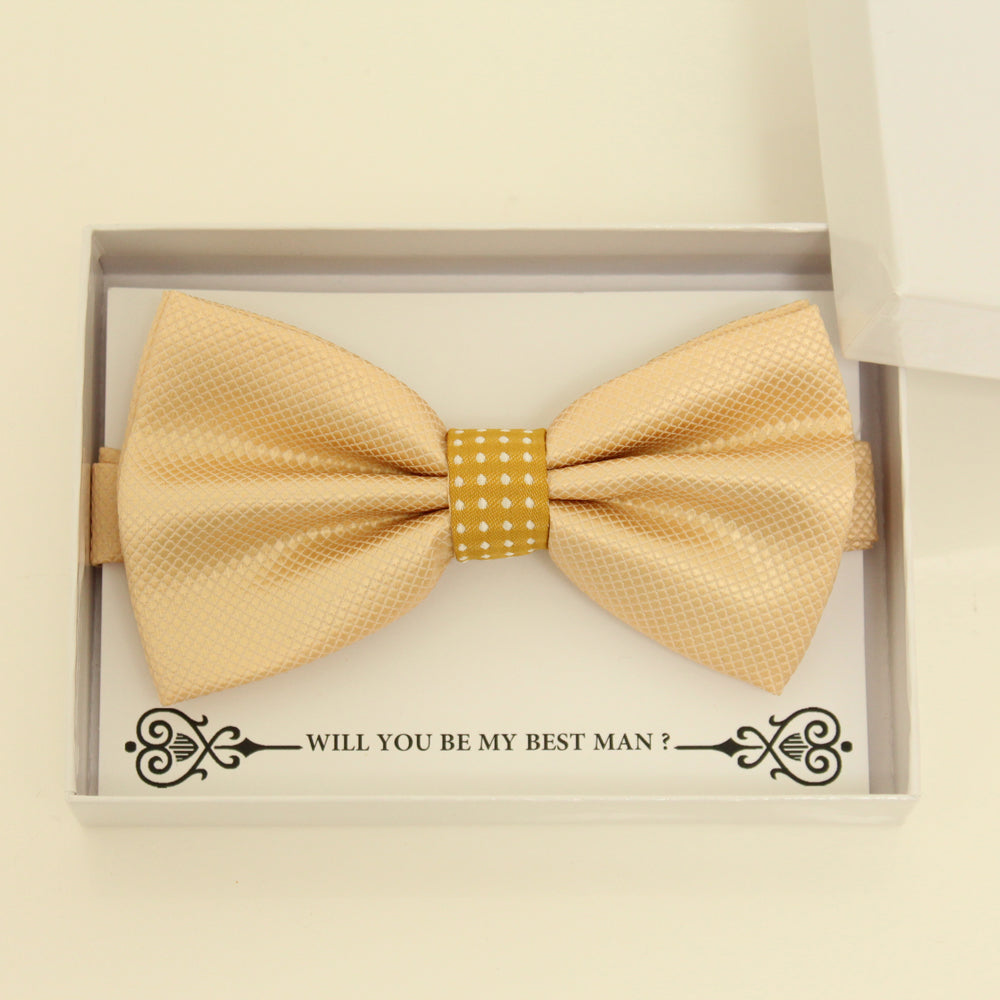 Ivory mustard bow tie, Best man request gift, Groomsman Ivory bow tie, Ring Bearer Ivory bow tie, Man of honor gift, baby announcement