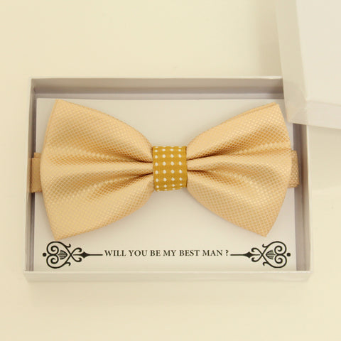 Ivory mustard bow tie, Best man request gift, Groomsman Ivory bow tie, Ring Bearer Ivory bow tie, Man of honor gift, baby announcement