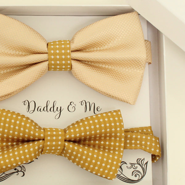Ivory and mustard bow tie set for daddy and son, Daddy and me gift set, Father son matching, Mustard kids bow tie, daddy me bow, handmade