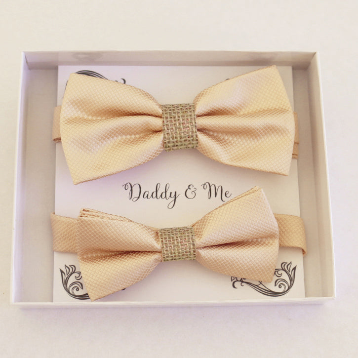 Ivory burlap Bow tie set for daddy and son Daddy me gift set Father son match Handmade Ivory kids bow Adjustable pre tied bow