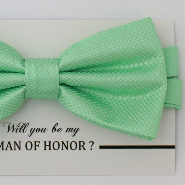 Mint Green bow tie Best man Groomsman Man of honor ring bearer request Birthday gift, Kids adult bow, Adjustable Pre tied bow tie