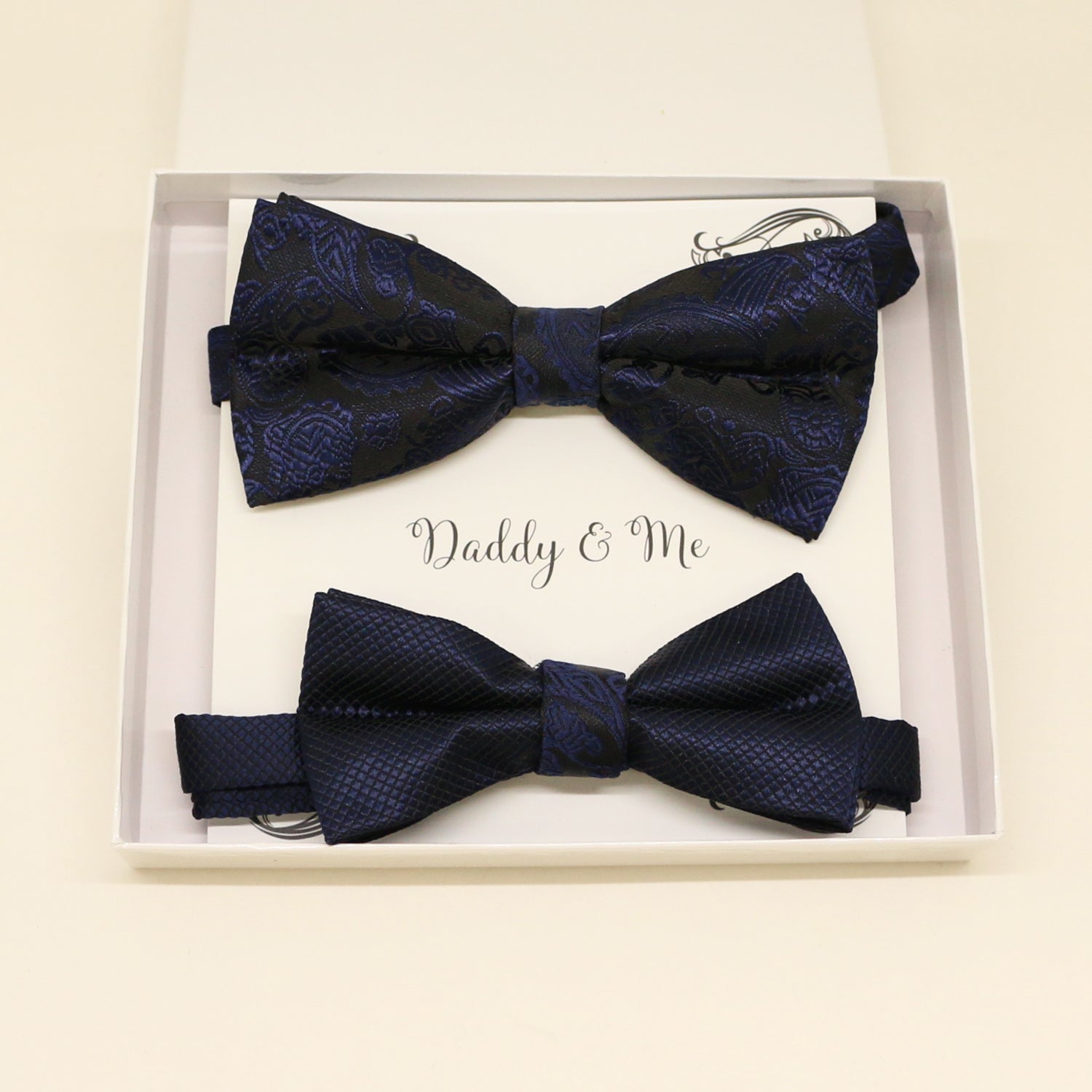 Paisley Navy Bow tie set for daddy and son, Paisley bow tie