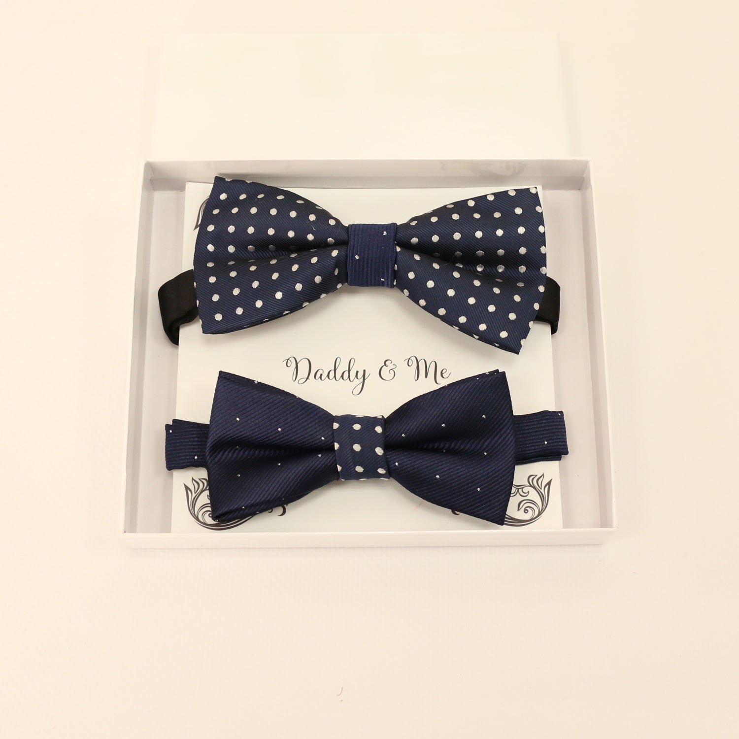 Navy polka dots bow tie set for daddy and son, Daddy and me gift set, Grandpa and me, Father son match, Navy bow tie for kids, handmade bow