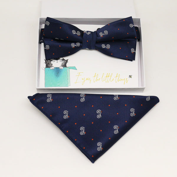 Navy bow tie & Pocket Square, Best man Groomsman Man of honor ring breaer bow, birthday gift, Congrats grad, handkerchief, Pocket Square