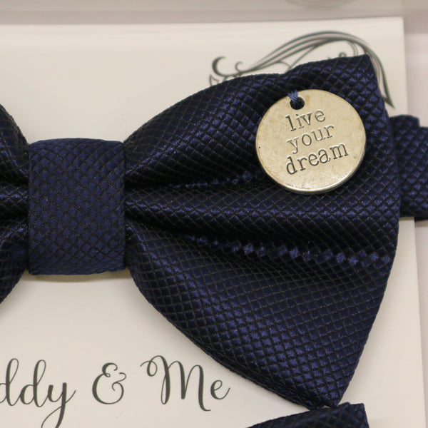 Navy Bow tie set for daddy and son, Live your dream, handmade Daddy and me gift, Grandpa gift, Father son, Toddler kids bow, Some thing blue