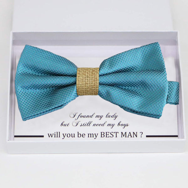 Ocean blue burlap bow tie Best man Groomsman Man of honor Ring Bearer bow tie request gift, Kids bow tie, Birthday congrats cards 