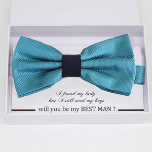 Ocean blue Navy bow tie Best man Groomsman Man of honor Ring Bearer bow tie request gift Kids Birthday congrats cards Adjustable Pre tied 