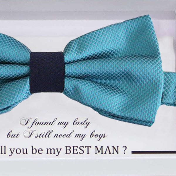 Ocean blue Navy bow tie Best man Groomsman Man of honor Ring Bearer bow tie request gift Kids Birthday congrats cards Adjustable Pre tied 