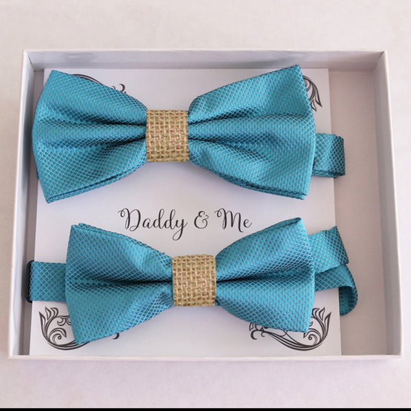 Ocean blue Bow tie set daddy son, Daddy and me gift, Grandpa and me, Kids adult bow tie,  Handmade Adjustable pre tied bow, Ocean blue