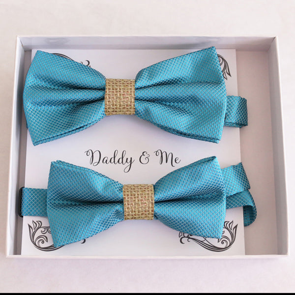 Ocean blue Bow tie set daddy son, Daddy and me gift, Grandpa and me, Kids adult bow tie,  Handmade Adjustable pre tied bow, Ocean blue 