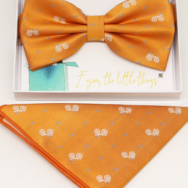 Orange bow tie & Pocket Square, Best man Groomsman Man of honor ring breaer bow, birthday gift, Congrats grad, Orange handkerchief