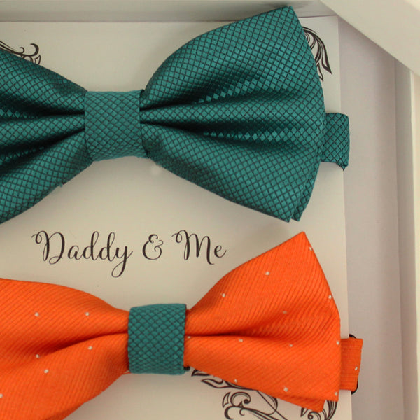 Teal blue and orange Bow tie set for daddy and son, Daddy me gift set, Father son matching, daddy me bow, Handmade bow, teal blue and orange