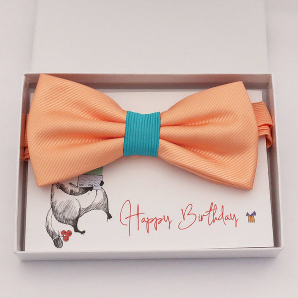 Peach turquoise bow tie Best man Groomsman Man of honor ring bearer request gift, Kids adult bow, Adjustable Pre tied High quality, Birthday Congrats