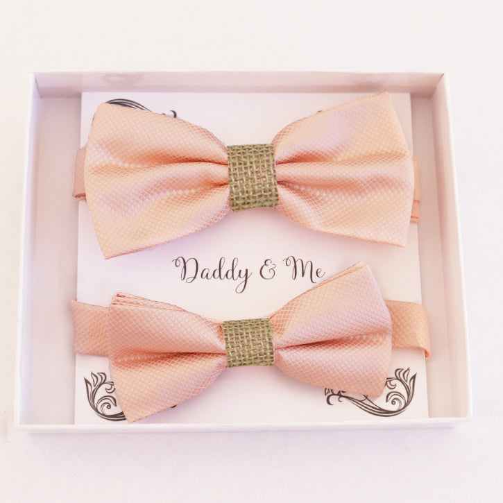 Pearl blush Bow tie set for daddy and son Daddy me gift set Father son match Handmade Ivory kids bow Adjustable pre tied bow, burlap bow