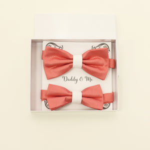 Coral and white bow tie set for daddy and son, Daddy and me gift set, Grandpa and me, Father son matching bow, Coral bow tie for kids