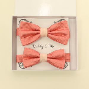 Coral blush Bow tie set for daddy and son, Daddy me gift set, Father son matching, daddy me bow tie, Handmade bow tie, Coral kids bow tie