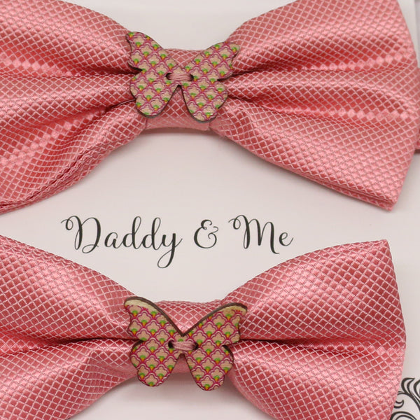 Dusty rose wooden butterfly Bow tie set for daddy and son, Daddy me gift set, Grandpa and me, Father son match, handmade, Dusty rose bow tie