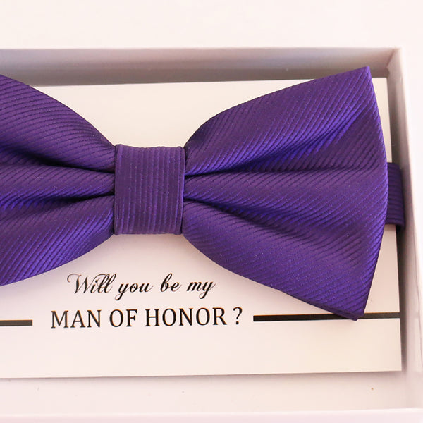 Purple bow tie Best man Groomsman Man of honor Ring Bearer bow request gift Adjustable Pre tied Birthday congrats cards handmade bow
