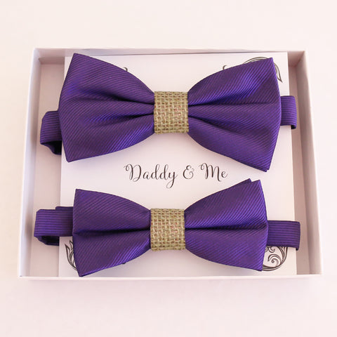 Purple Bow tie set daddy son, Daddy and me gift, Grandpa and me, Father son matching, Kids bow tie, Kids adult bow tie, High quality burlap bow