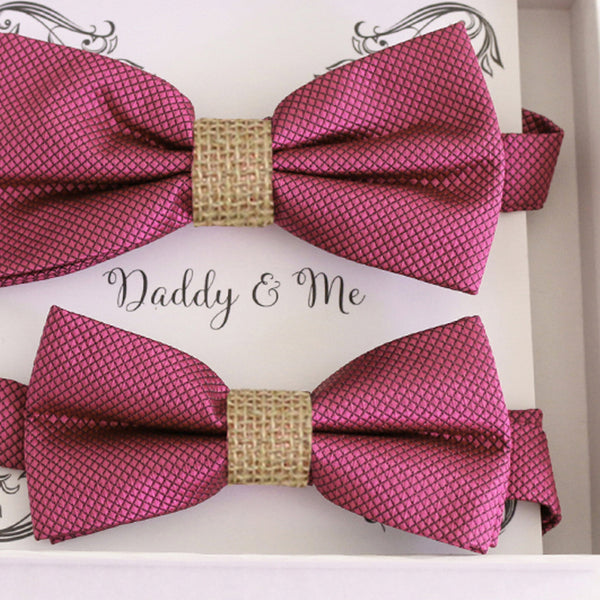 Raspberry rose Bow tie set for daddy and son, Daddy me gift set, Grandpa and me, Father son matching bow Adjustable pre tied bow Handmade
