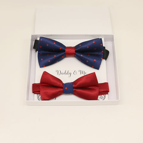 Navy and Red Bow tie set for daddy and son, Daddy me gift set, Grandpa gift, Father son match, Kids adult bow, Kids red bow, Navy red bow