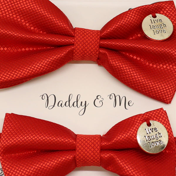 Red Bow tie set for daddy and son, Live Love laugh, handmade Daddy and me gift, Grandpa gift, Father son bow, Red kids bow, Handmade red bow