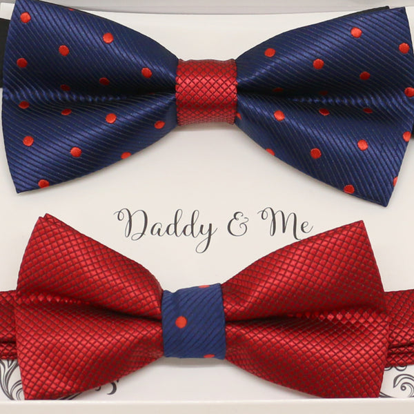 Navy and Red Bow tie set for daddy and son, Daddy me gift set, Grandpa gift, Father son match, Kids adult bow, Kids red bow, Navy red bow