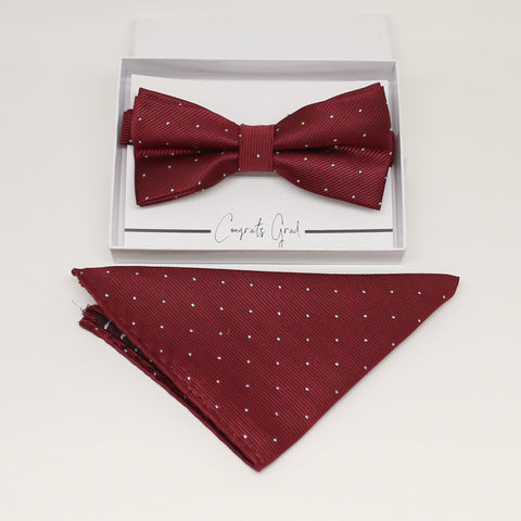 Burgundy bow tie & Pocket Square, Best man Groomsman Man of honor ring breaer bow, birthday gift, Congrats grad, Burgundy  handkerchief