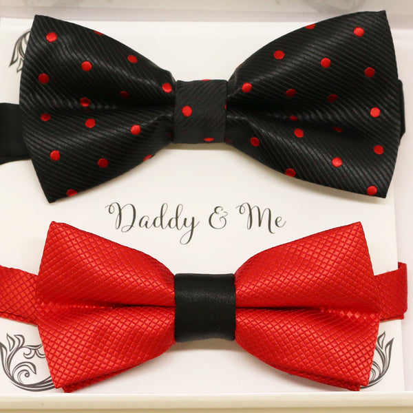 Black Red Bow tie set for daddy and son, Daddy me gift set, Grandpa gift, Father son match, Kids adult bow tie, Kids red bow, black red bow