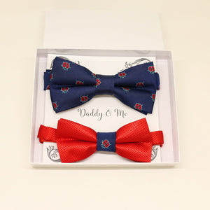 Navy Red Bow tie set for daddy and son, Daddy me gift, Ladybug, lucky bow tie, Father son match, Red kids bow, Grandpa gift, handmade