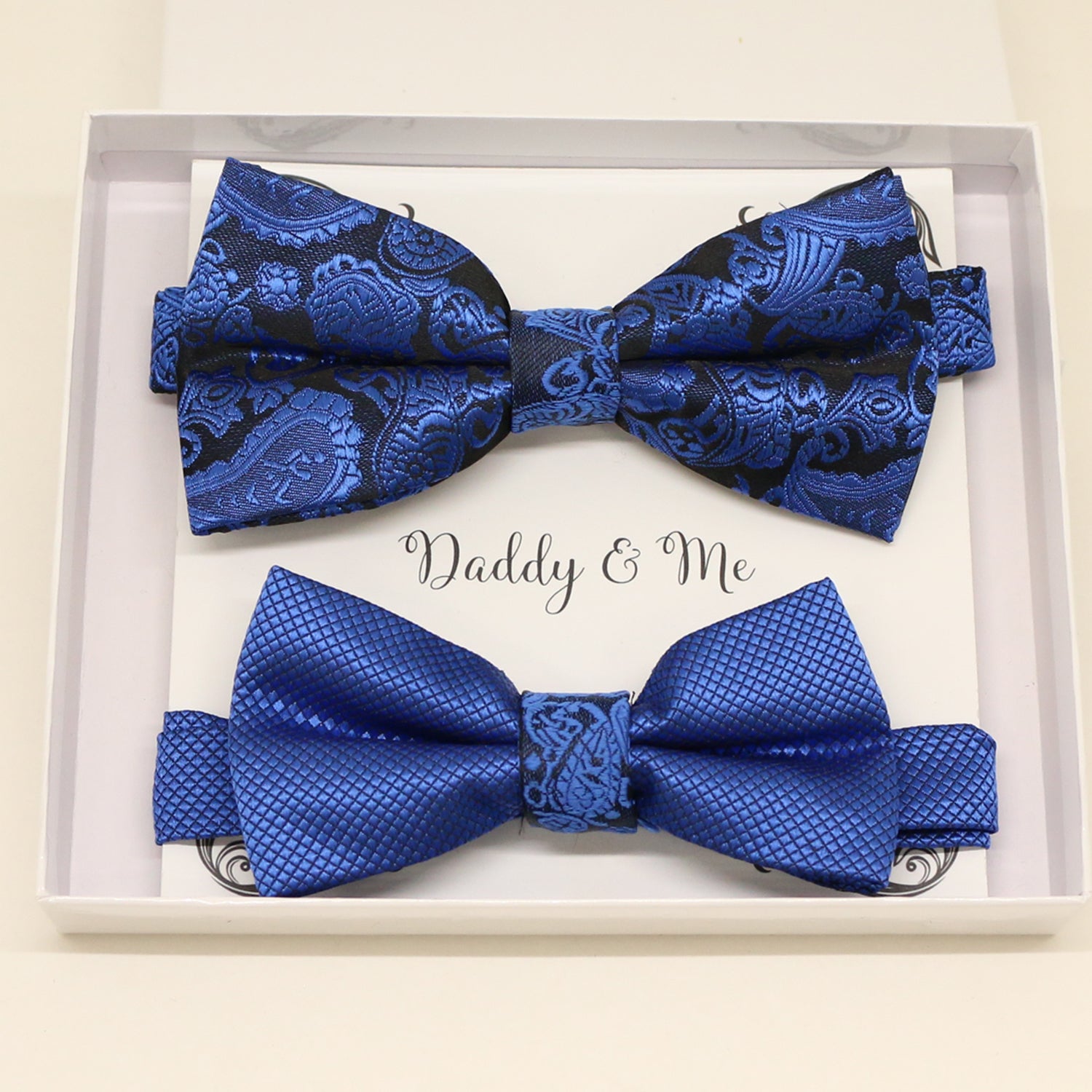Paisley Royal blue Bow tie set for daddy and son, Paisley bow tie, Daddy me gift set, Father son match ,Royal blue kids bow, Grandpa gift