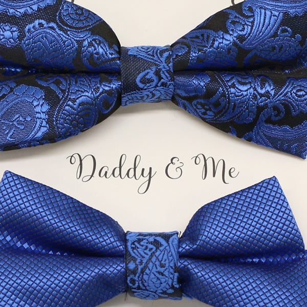 Paisley Royal blue Bow tie set for daddy and son, Paisley bow tie, Daddy me gift set, Father son match ,Royal blue kids bow, Grandpa gift