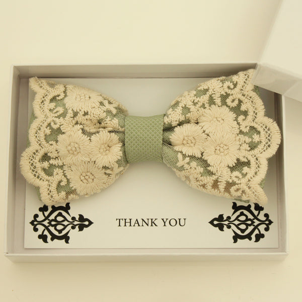 Sage Green lace bow tie,  Handmade lace bow tie, Thank you gift, Pre-Tied Bow Tie, best man bow tie, ring bearer bow tie gift