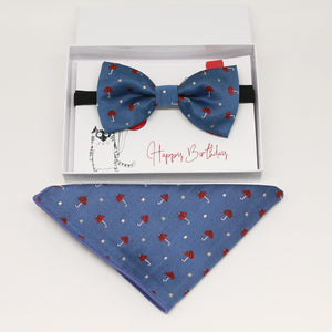 Kids bow tie & Pocket Square, ring breaer bow, birthday gift, Congrats grad, handkerchief, umberella, Blue bow tie