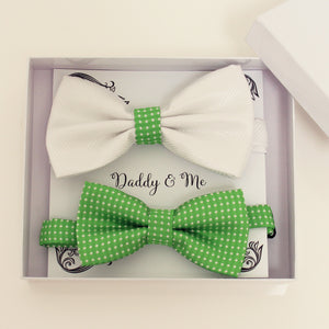 White and green bow tie set for daddy and son, Daddy and me gift set, Father son matching, green kids bow tie, daddy me bow, handmade