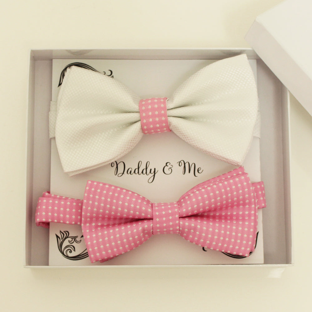 White and pink bow tie set for daddy and son, Daddy and me gift set, Father son matching, Pink kids bow tie, daddy me bow, handmade bow tie