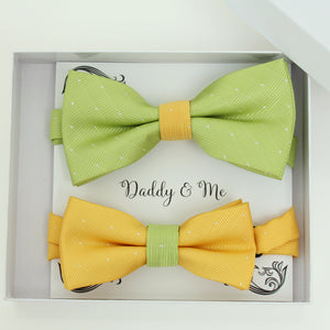 Yellow and lime green bow tie set for daddy and son, Daddy and me gift set, Handmade bow tie set, yellow kids bow tie, lime green bow tie