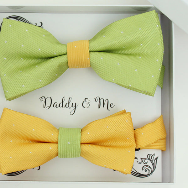 Yellow and lime green bow tie set for daddy and son, Daddy and me gift set, Handmade bow tie set, yellow kids bow tie, lime green bow tie