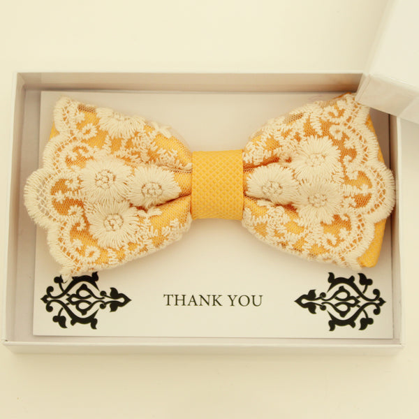 Yellow lace bow tie,  Handmade lace bow tie, Thank you gift, Pre-Tied Bow Tie, best man bow tie, ring bearer bow tie gift, Yellow bow tie