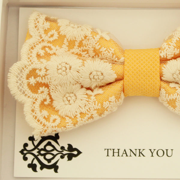 Yellow lace bow tie,  Handmade lace bow tie, Thank you gift, Pre-Tied Bow Tie, best man bow tie, ring bearer bow tie gift, Yellow bow tie