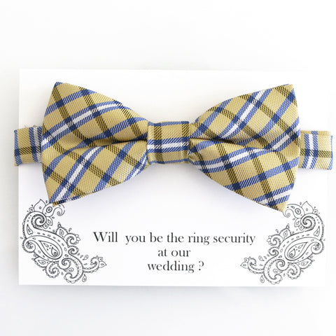 Plaid yellow Navy bow tie ring bearer, 1st Birthday gift, Kids adult bow, Adjustable Pre tied High quality, Kids party favor, toddler bow